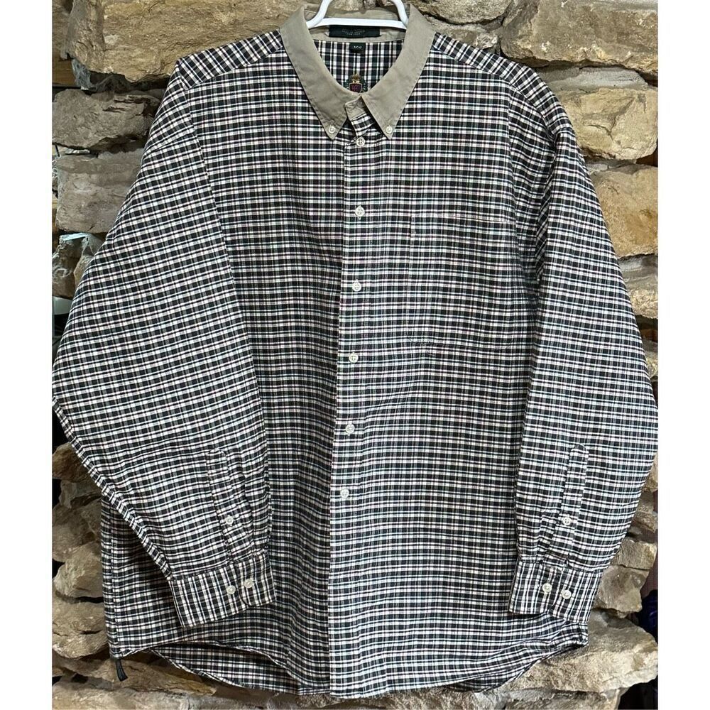 Hunt Club Men's Green Red Checkered Long Sleeve Button Down Cotton Shirts Size 3